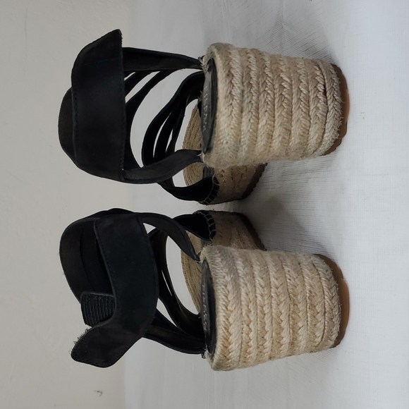 Eileen Fisher Largo Black Suede Espadrille Wedge Sandals size 8.5 - Picture 12 of 14